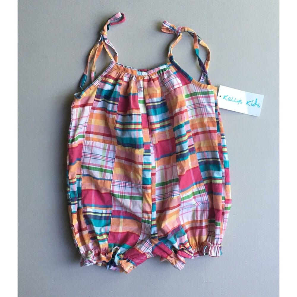 NWT Kelly's Kids Madras Plaid Patchwork Bubble Romper Girls 3 Yrs